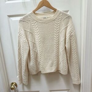 Vince Cable Knit Sweater Women's Ivory White crew M Medium wool cropped